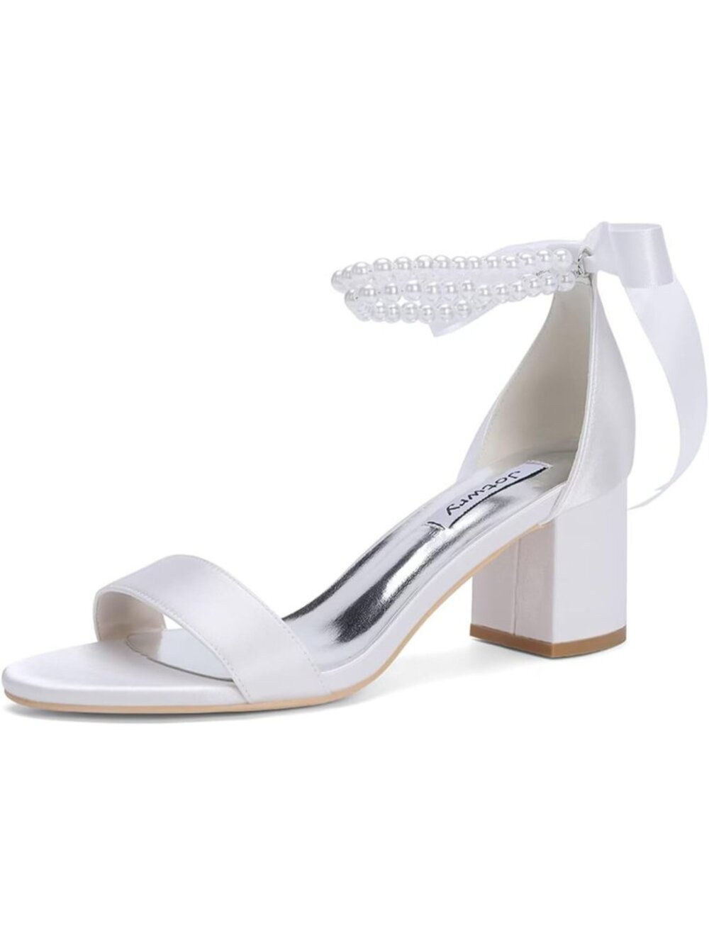 〽️Women's White Satin Block Heel Toe Bridal Open Wedding Imported Sandals Shoes